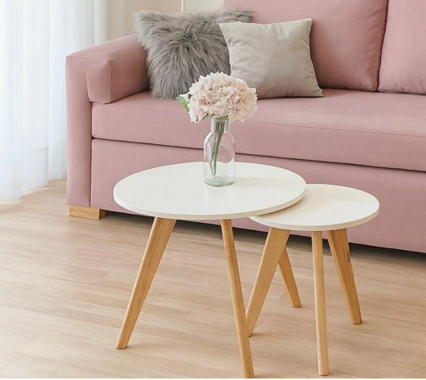 Mesa ratona circular tapa blanca pata paraiso