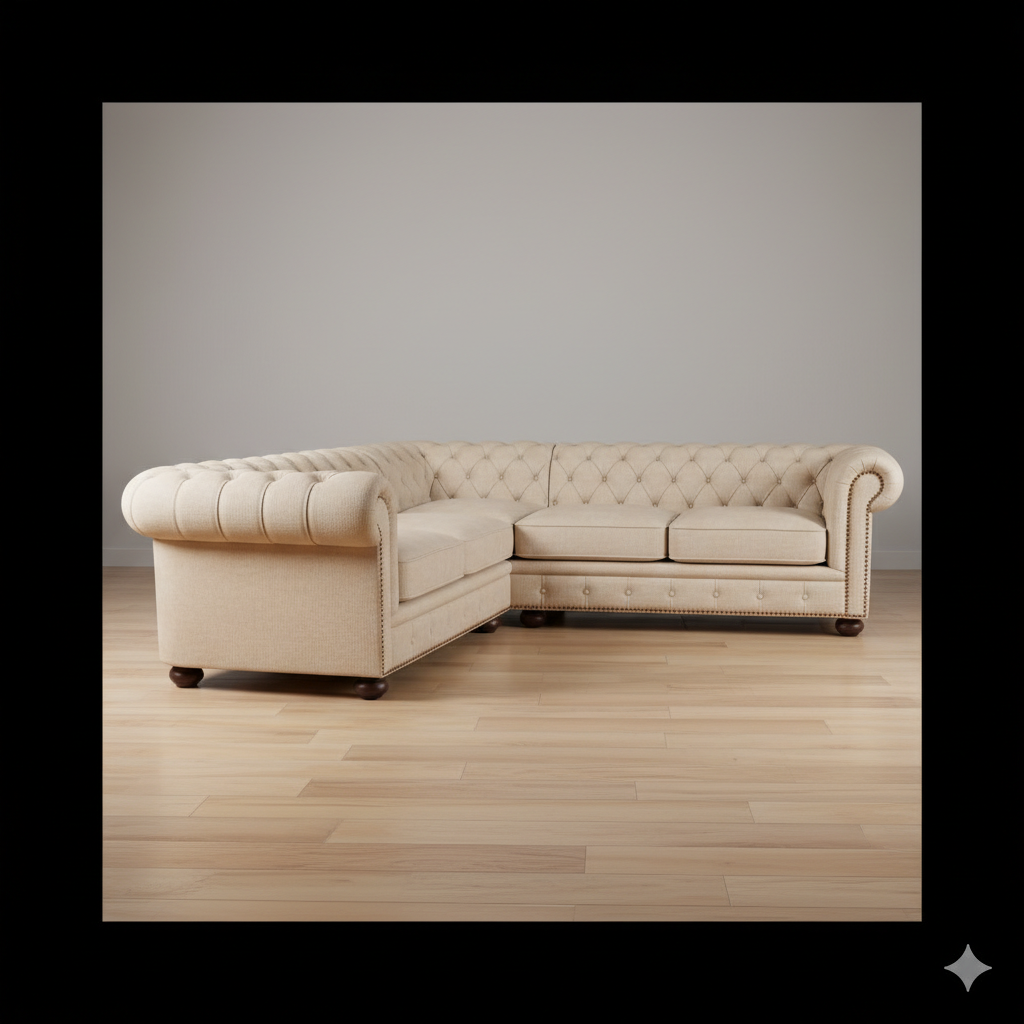 Sillón Chester esquinero 240x240 Talampaya crudo Lado izquierdo Tachas oxido Outlet