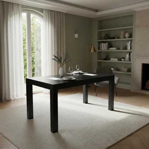 Mesa extensible 160 con vidrio toda negra Outlet